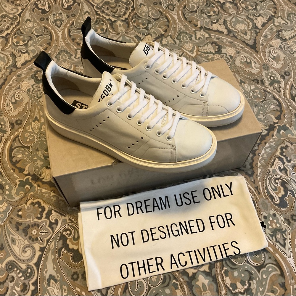 Mint Golden Goose Starter Leather With Black Heel Tab Sz 38 Worn 1x
